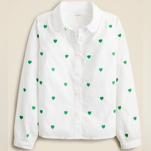 Crewcuts Other - Crewcuts green embroidered hearts button down shirt.